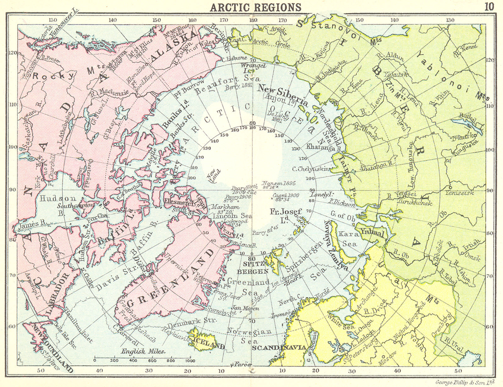 ARCTIC. Arctic Regions; Small map 1912 old antique vintage plan chart